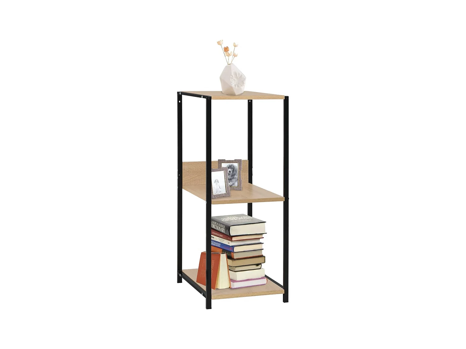 Librería pequeña recta Negra y roble 33,5x39,6x79,7 cm