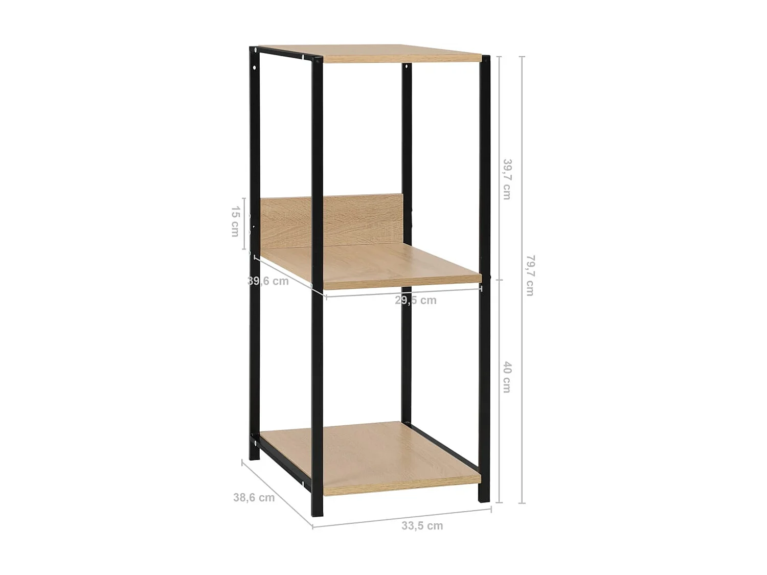 Étagère à livres droite petite Noir et chêne 33,5x39,6x79,7 cm