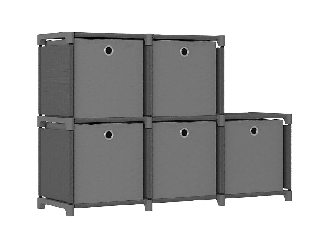 Étagère d'affichage 5 cubes et boîtes Gris 103x30x72,5 cm Tissu