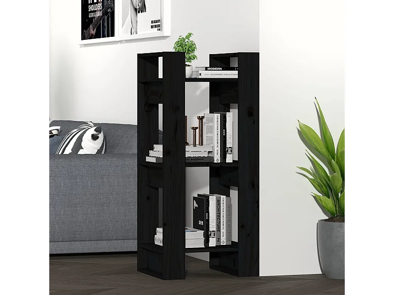 Bibliothèque/Séparateur de pièce Noir 41x35x91 cm Pin solide
