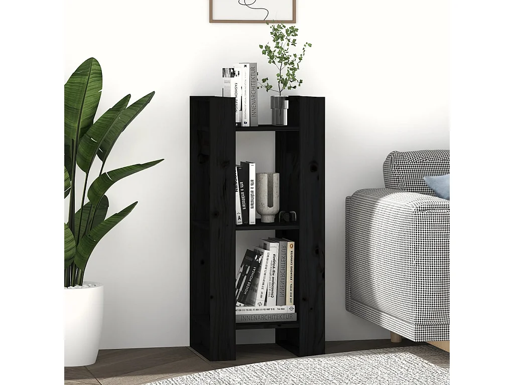 Bibliothèque/Séparateur de pièce Noir 41x35x91 cm Pin solide