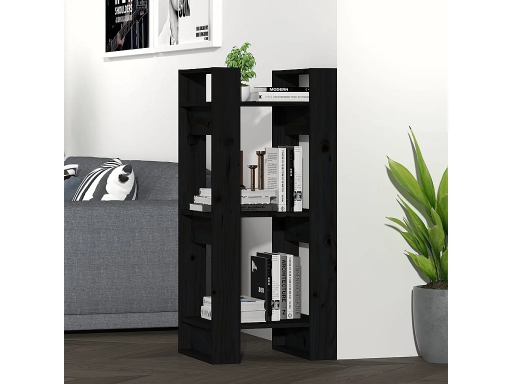 Bibliothèque/Séparateur de pièce Noir 41x35x91 cm Pin solide