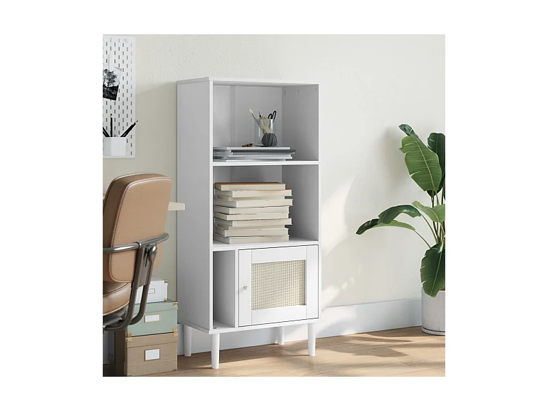 Bibliothèque SENJA aspect de rotin blanc bois massif de pin