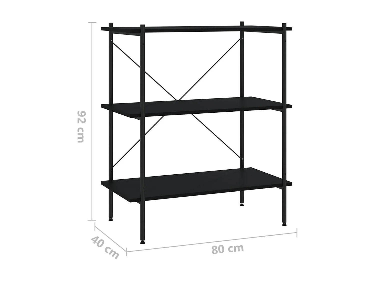 Scaffale a 3 ripiani Nero 80x40x92 cm
