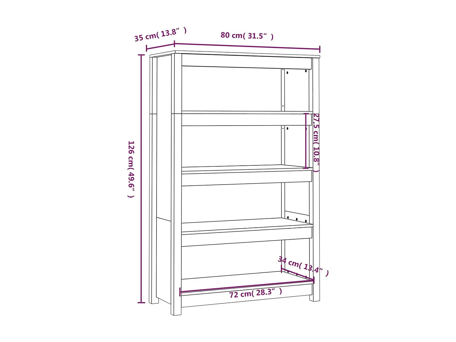 Bibliothèque Marron miel 80x35x126 cm Bois de pin massif