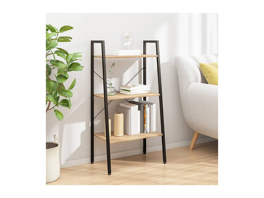 Étagère sur pied 3 niveaux Marron clair et noir 56x35x108 cm