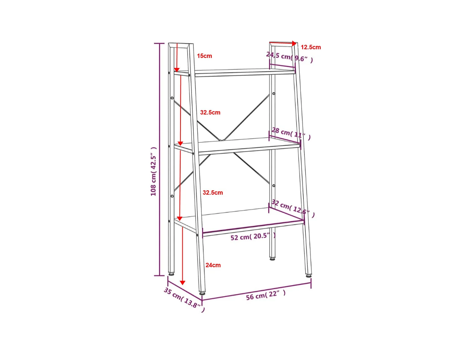 Étagère sur pied 3 niveaux Marron clair et noir 56x35x108 cm