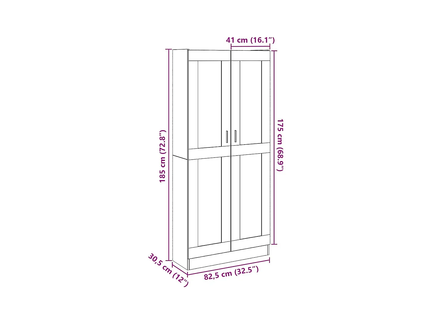 Credenza alta in rovere artigianale 82,5x30,5x185 cm in legno ingegnerizzato