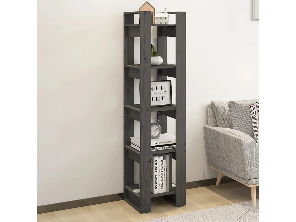 Boekenkast/kamerverdeler grijs 41x35x160 cm massief grenen