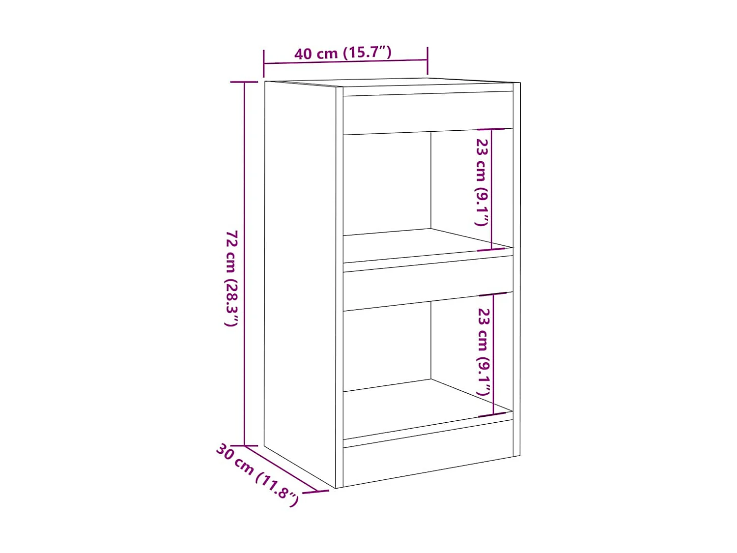 Bibliothèque/Séparateur de pièce chêne artisanal 40x30x72 cm