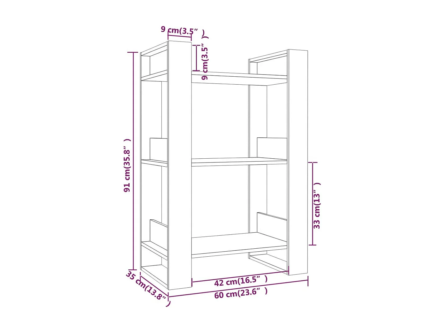 Boekenkast/kamerverdeler grijs 60x35x91 cm massief grenen
