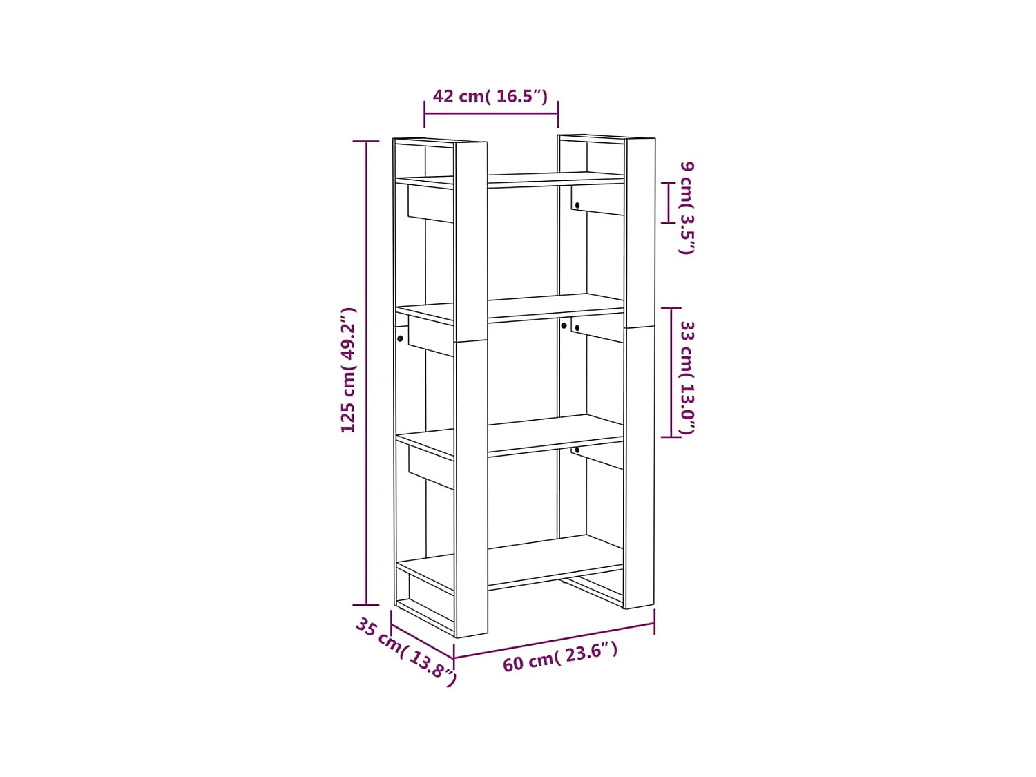 Bibliothèque/Séparateur de pièce Gris 60x35x125 cm Bois massif