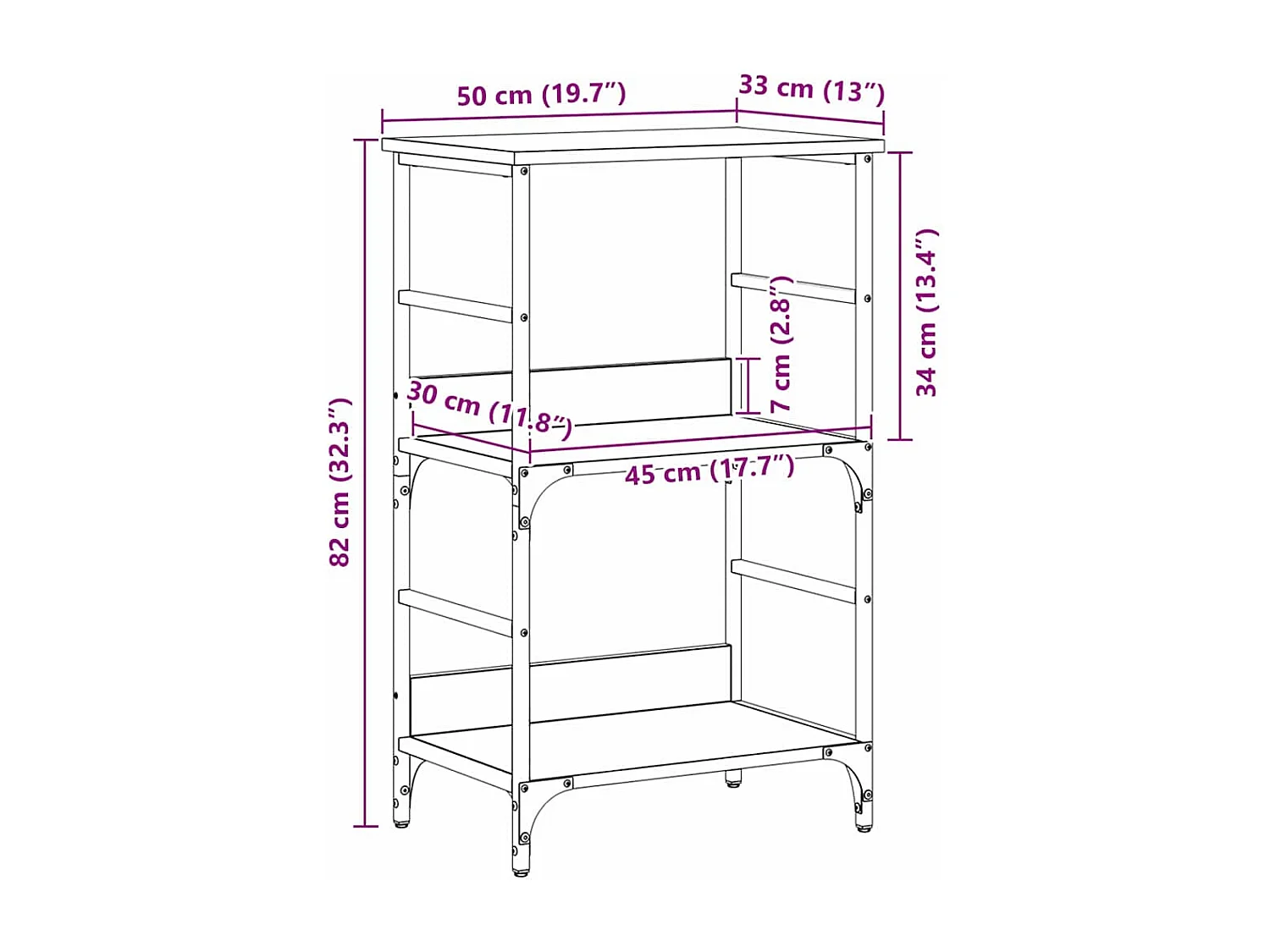 Bibliothèque Chêne Noir 50x33x82 cm Bois d'ingénierie et Acier