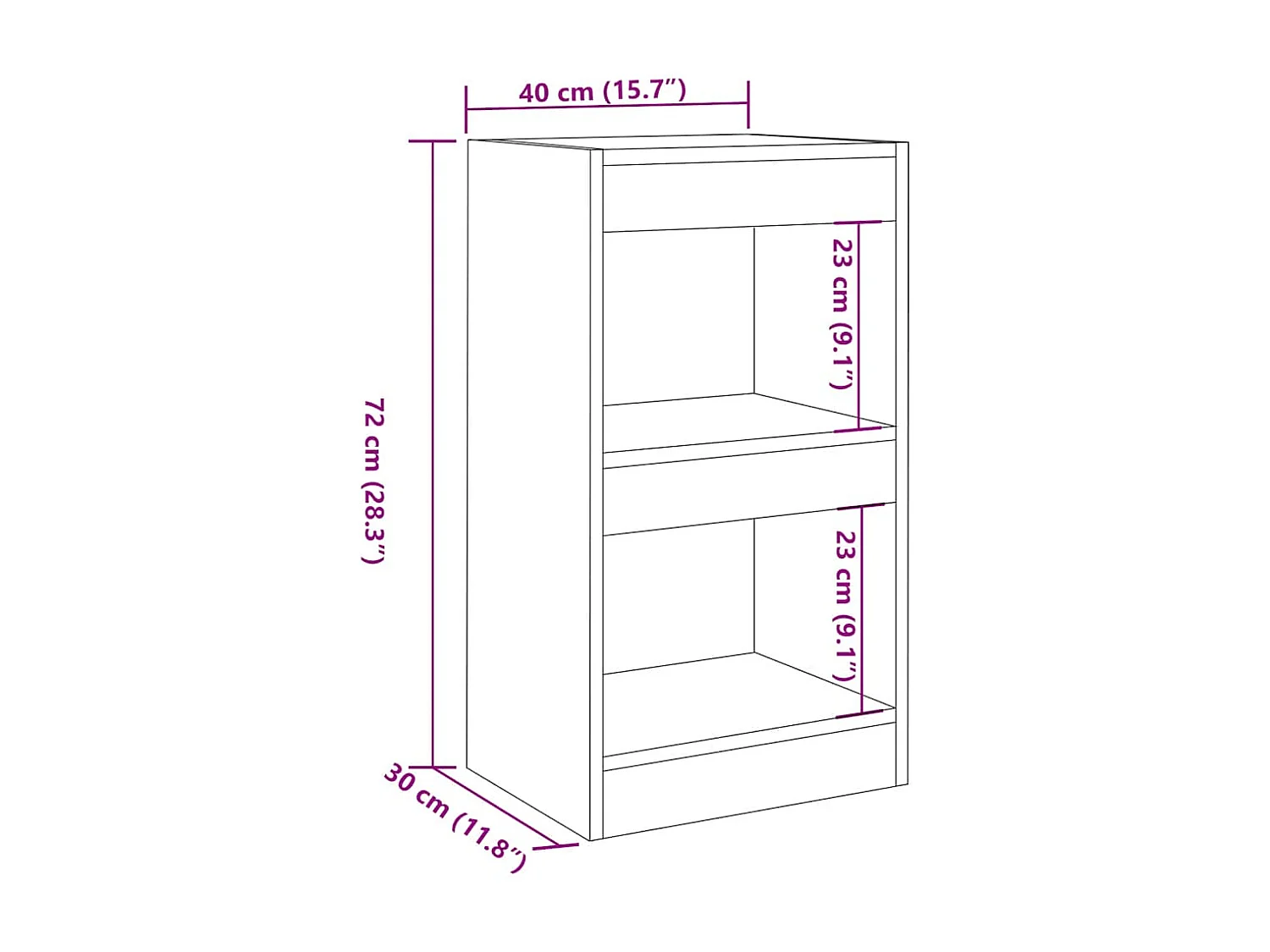 Bibliothèque/Cloison de séparation vieux bois 40x30x72 cm