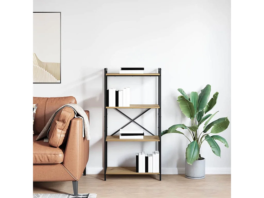 Bibliothèque chêne artisanal 60 x 30 x 118 cm Bois et Acier