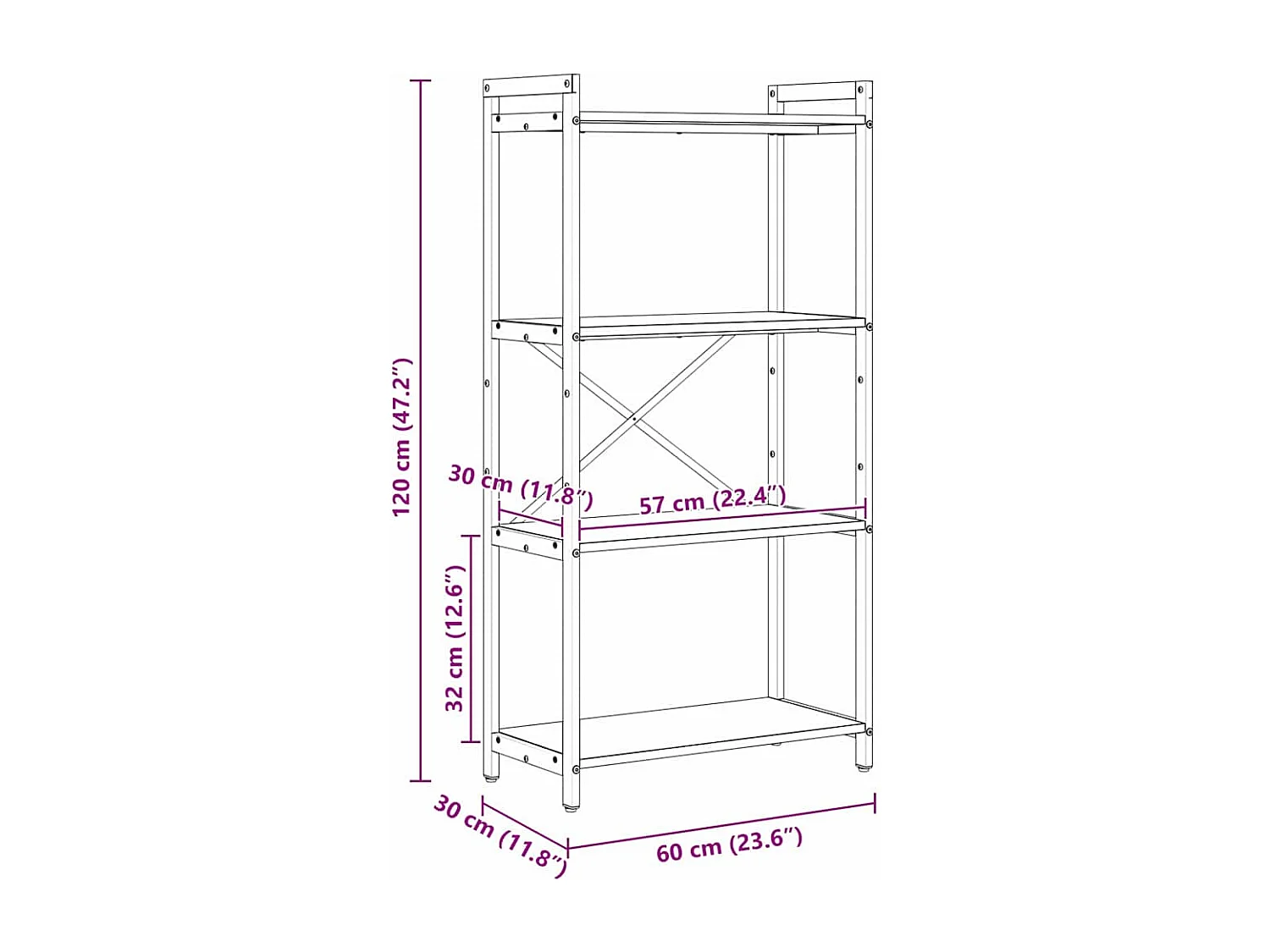 Bibliothèque chêne artisanal 60 x 30 x 118 cm Bois et Acier