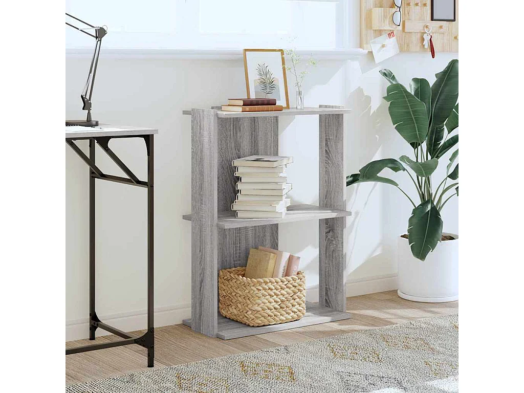 Libreria a 3 ripiani Sonoma Grey 60x30x80cm in legno ingegnerizzato