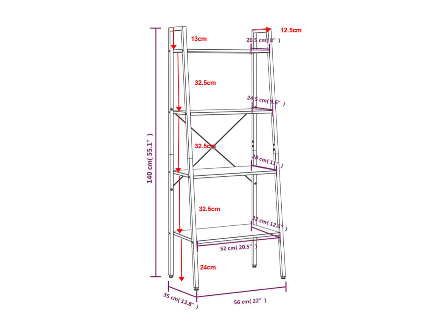 Scaffale a 4 ripiani Marrone chiaro e nero 56x35x140 cm