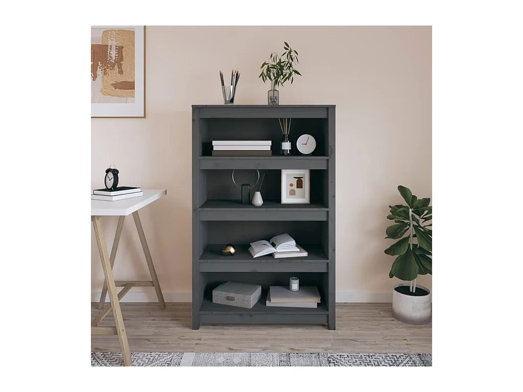 Libreria grigia 80x35x126 cm in legno massello di pino