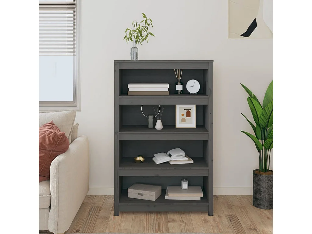 Bibliothèque Gris 80x35x126 cm Bois de pin massif