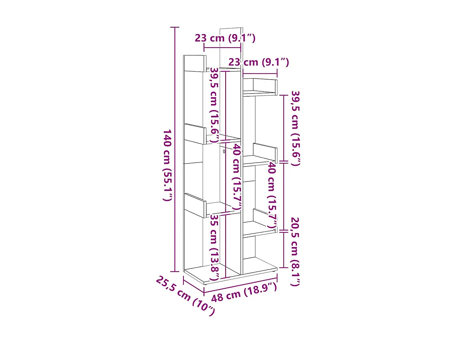 Bibliothèque vieux bois 48x25,5x140 cm bois d'ingénierie