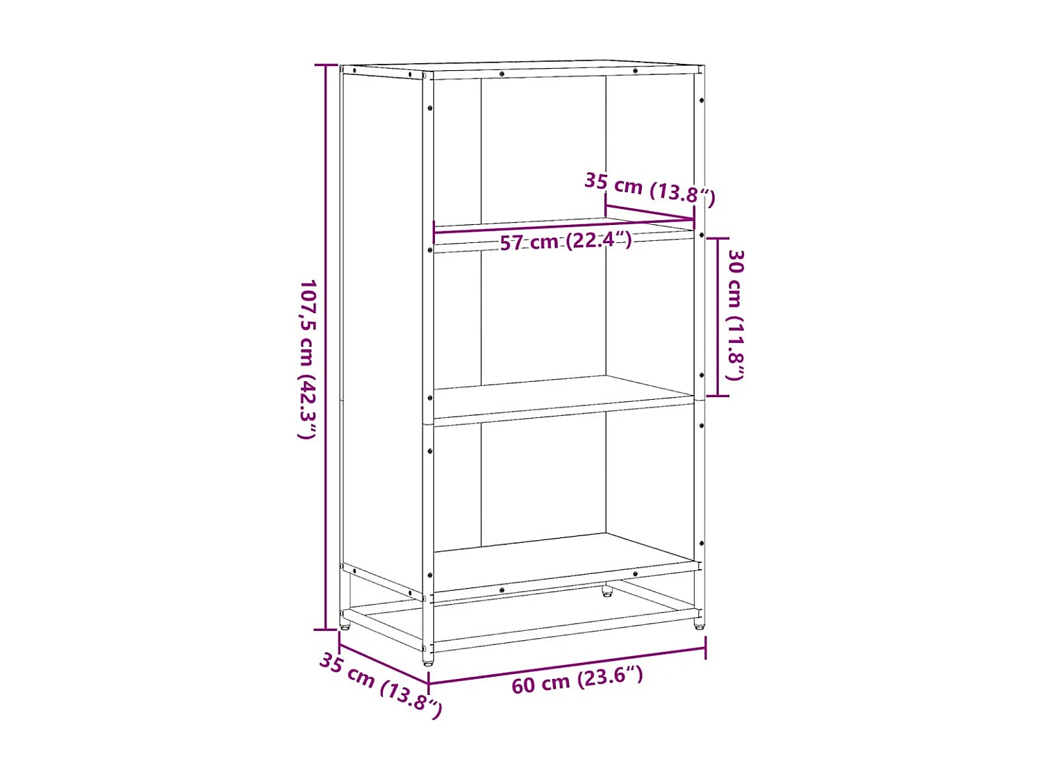 Bibliothèque sonoma gris 60x35x107,5 cm bois d'ingénierie