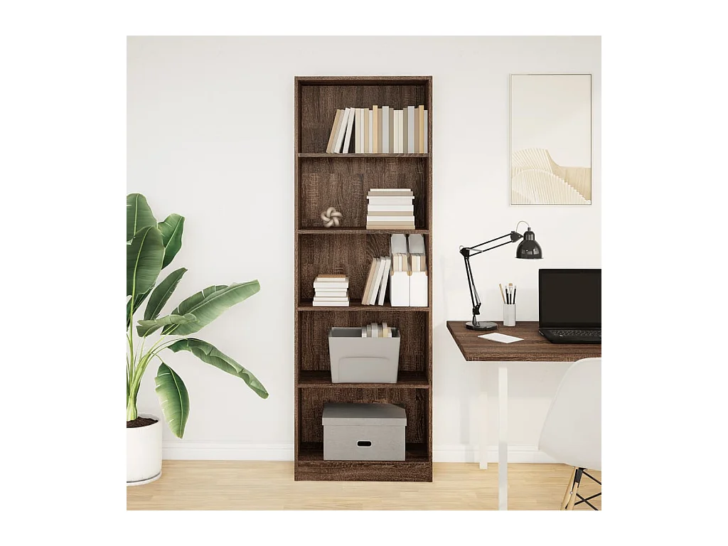 Bruine eikenhouten boekenkast 60x24x176 cm bewerkt hout
