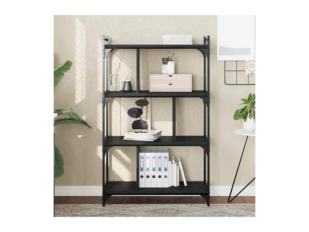 Bibliothèque à 4 niveaux noir 76x32x123 cm bois d'ingénierie