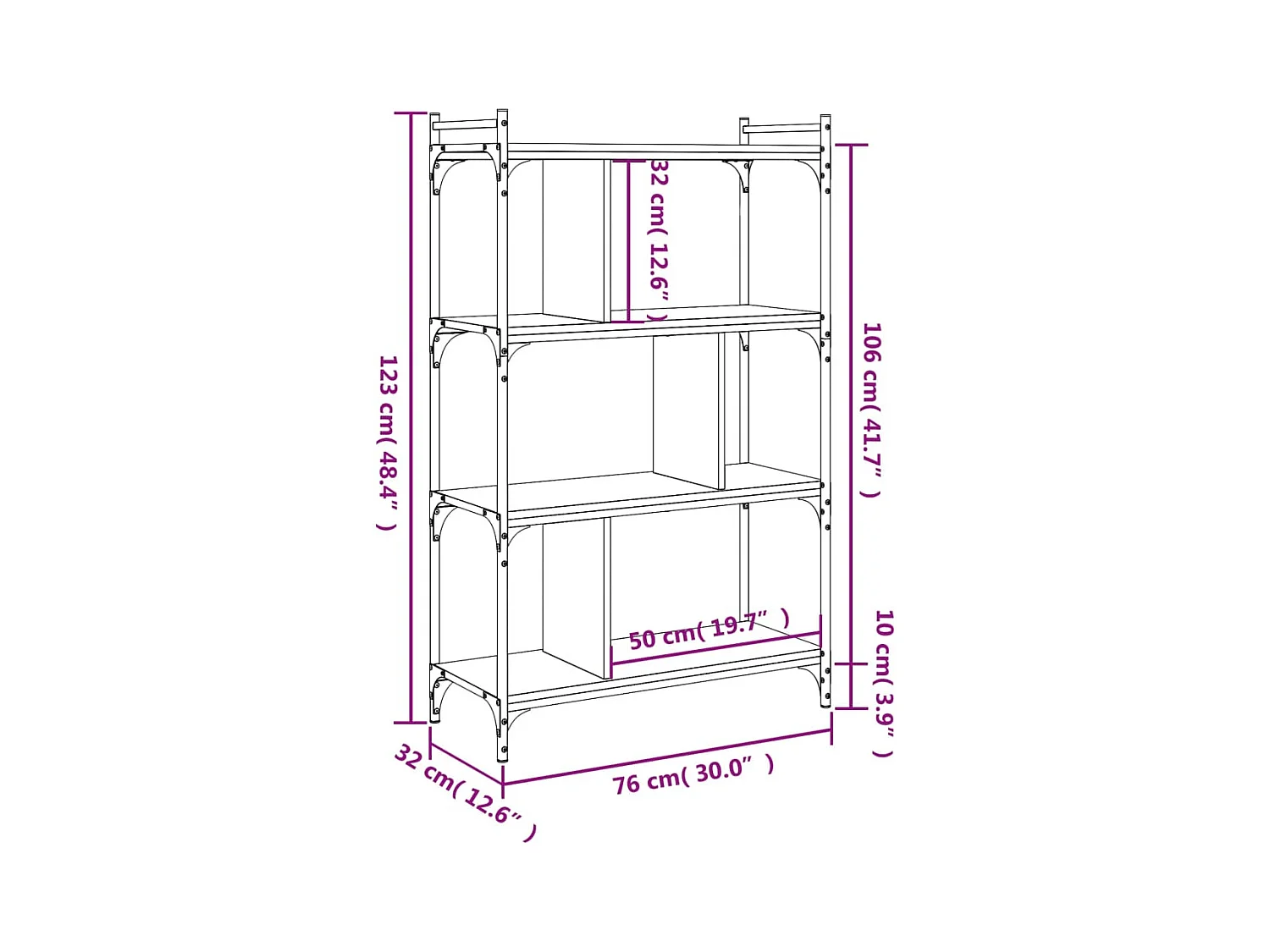 Bibliothèque à 4 niveaux noir 76x32x123 cm bois d'ingénierie