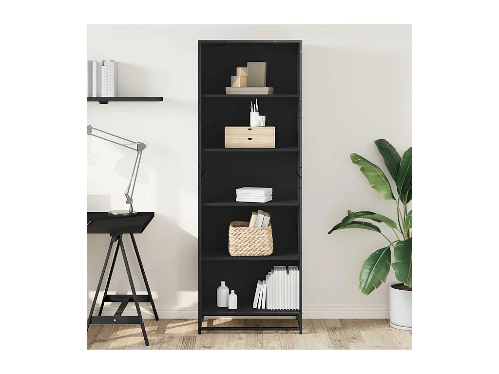 Bibliothèque noir 60x35x170,5 cm bois d'ingénierie