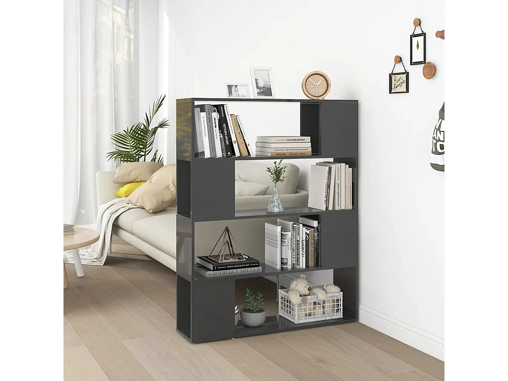 Boekenkast/kamerverdeler glanzend grijs 100x24x124 cm