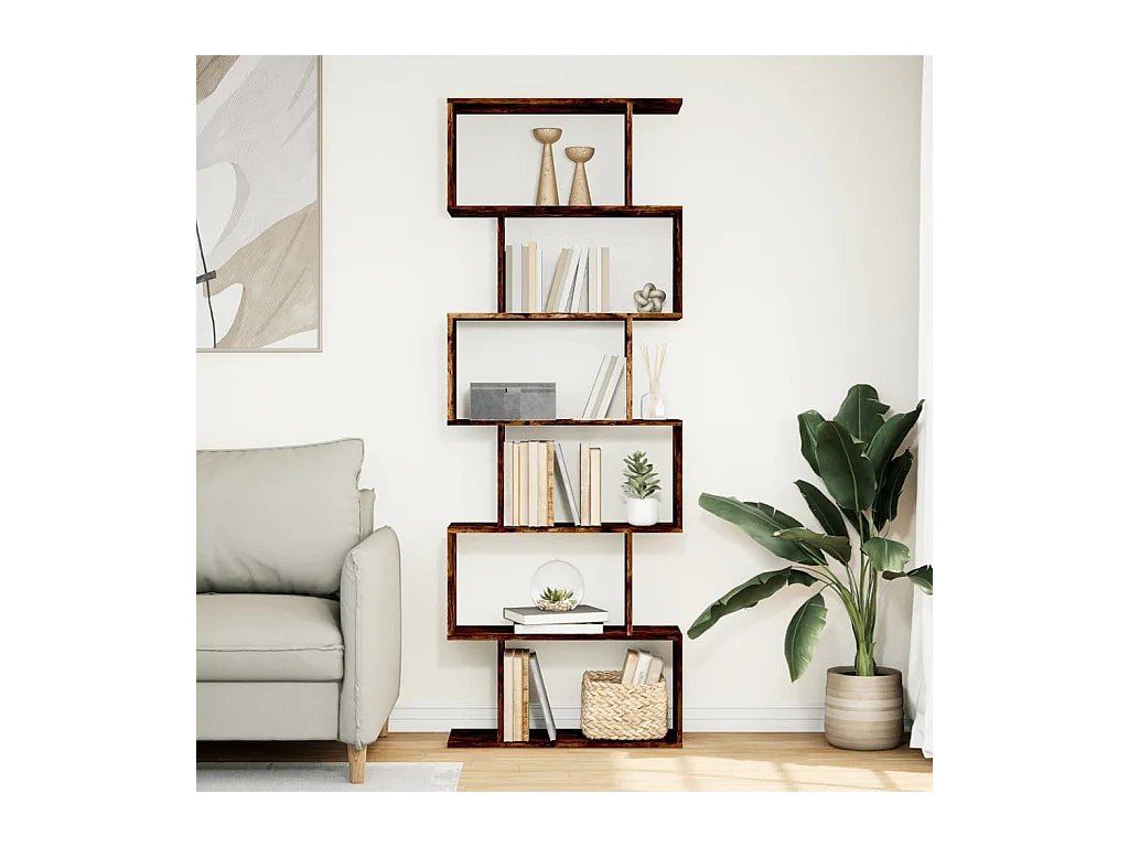 Scaffale divisorio a 6 ripiani in rovere affumicato 70x24x193cm