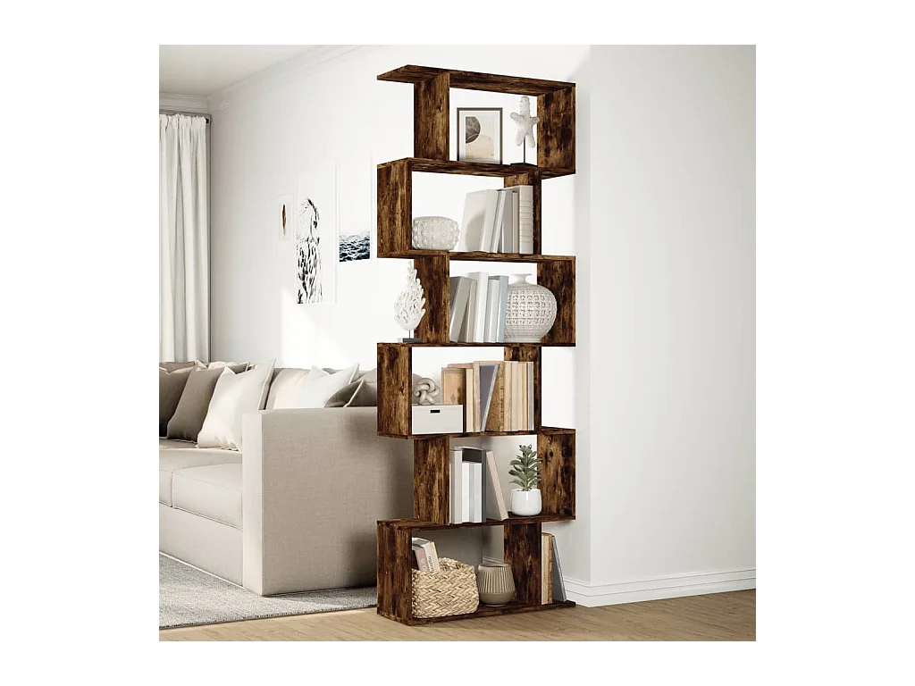 Scaffale divisorio a 6 ripiani in rovere affumicato 70x24x193cm