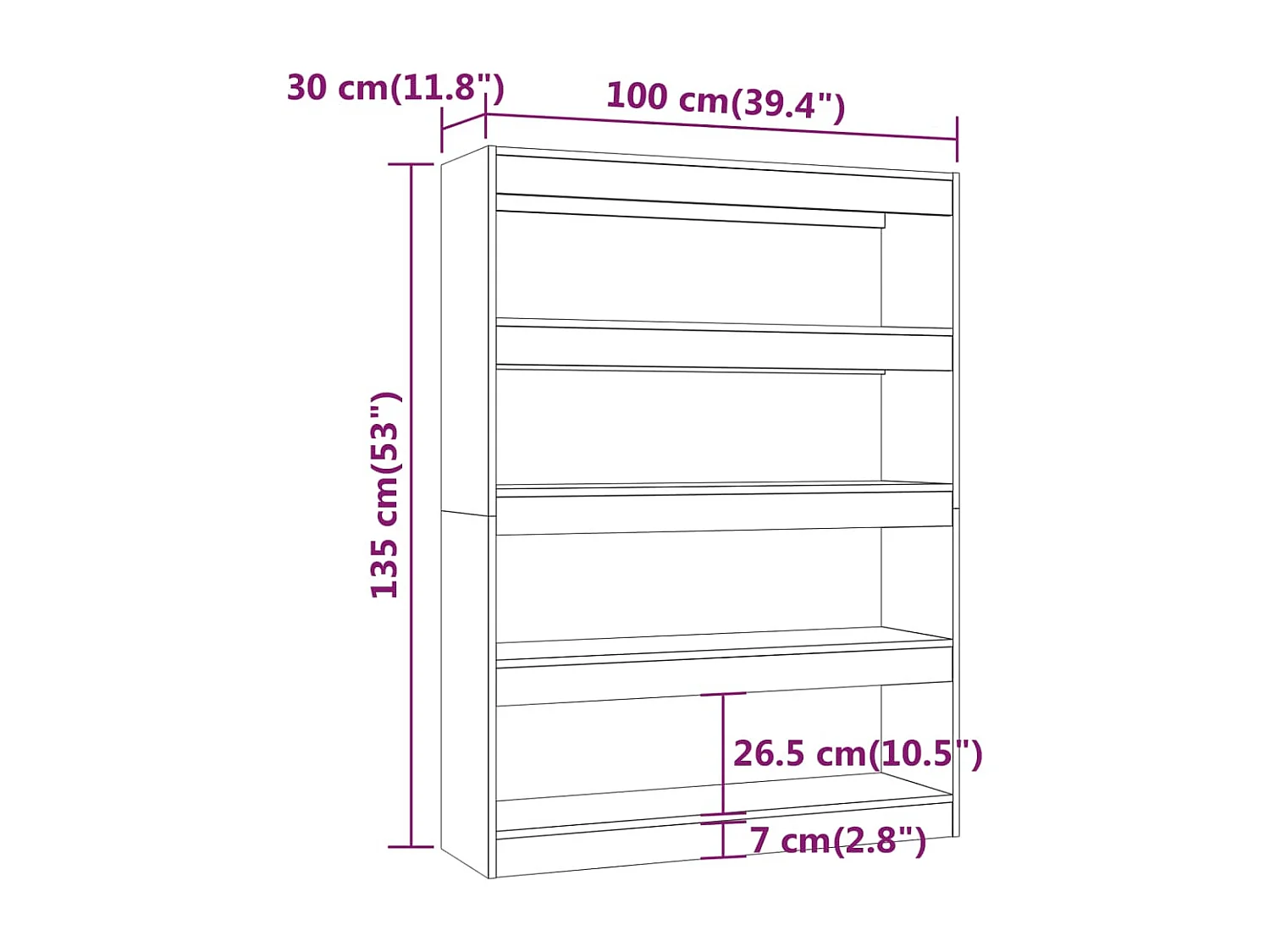 Libreria/Separatore Bianco Lucido 100x30x135 cm