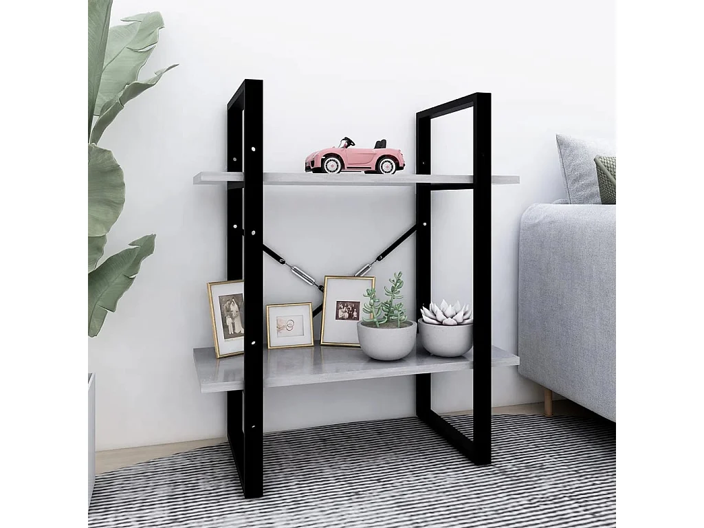 Libreria a 2 ripiani grigio cemento 60x30x70 cm in legno ingegnerizzato
