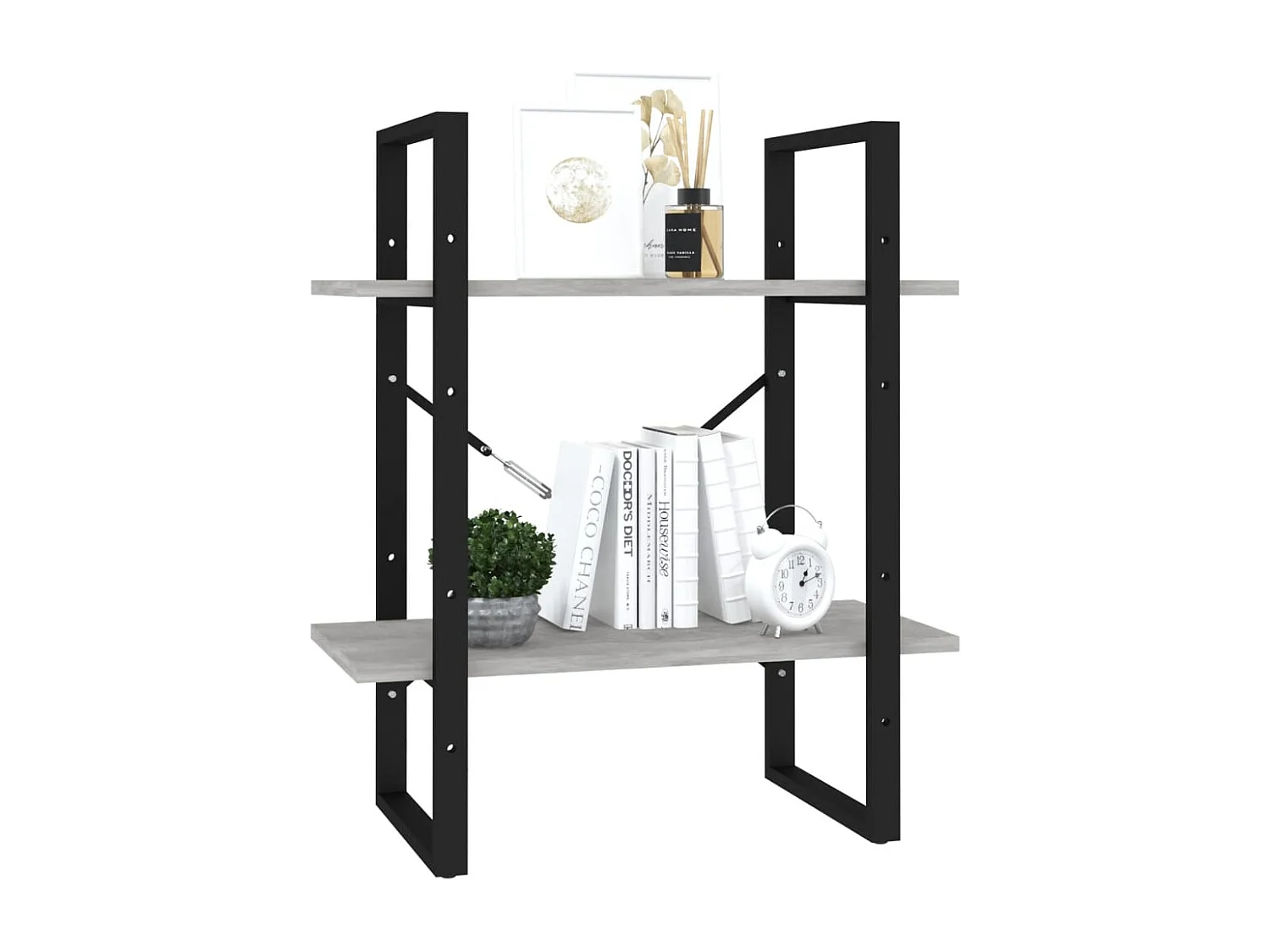 Libreria a 2 ripiani grigio cemento 60x30x70 cm in legno ingegnerizzato