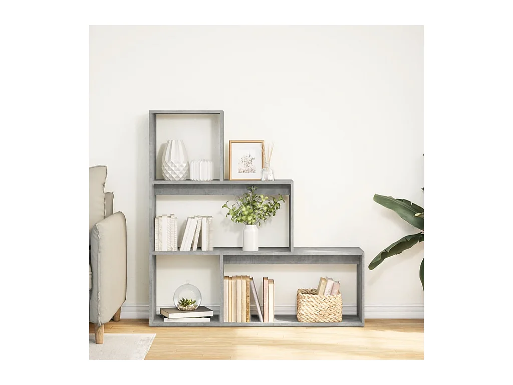 3-laags kamerverdelerplank, betongrijs, 123x29x123 cm