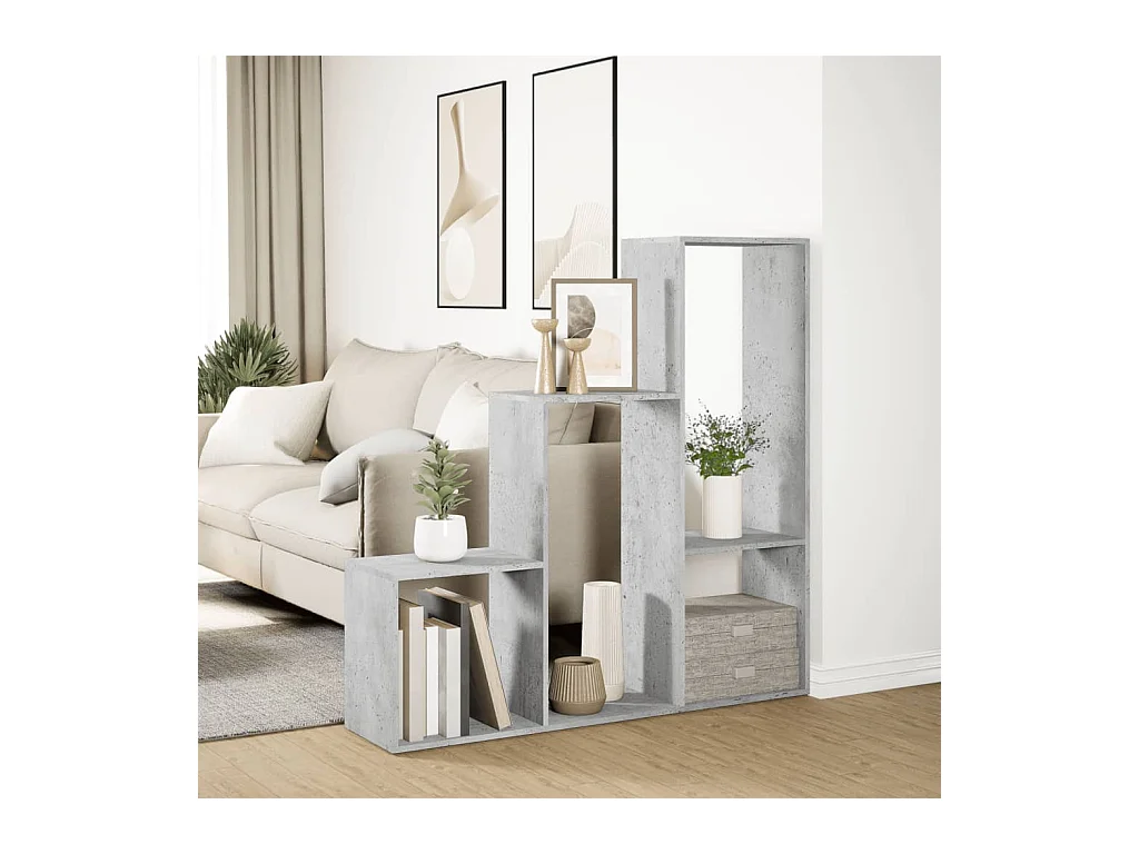 3-laags kamerverdelerplank, betongrijs, 123x29x123 cm