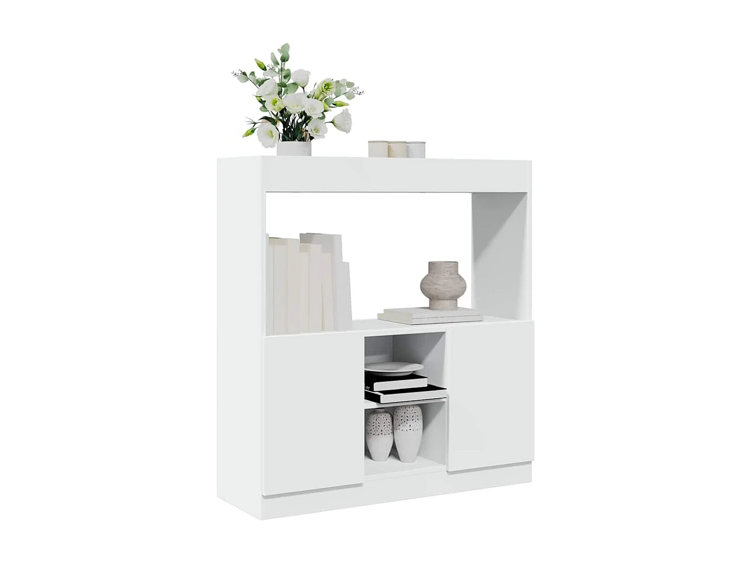 Credenza alta bianca 92x33x100 cm in legno ingegnerizzato