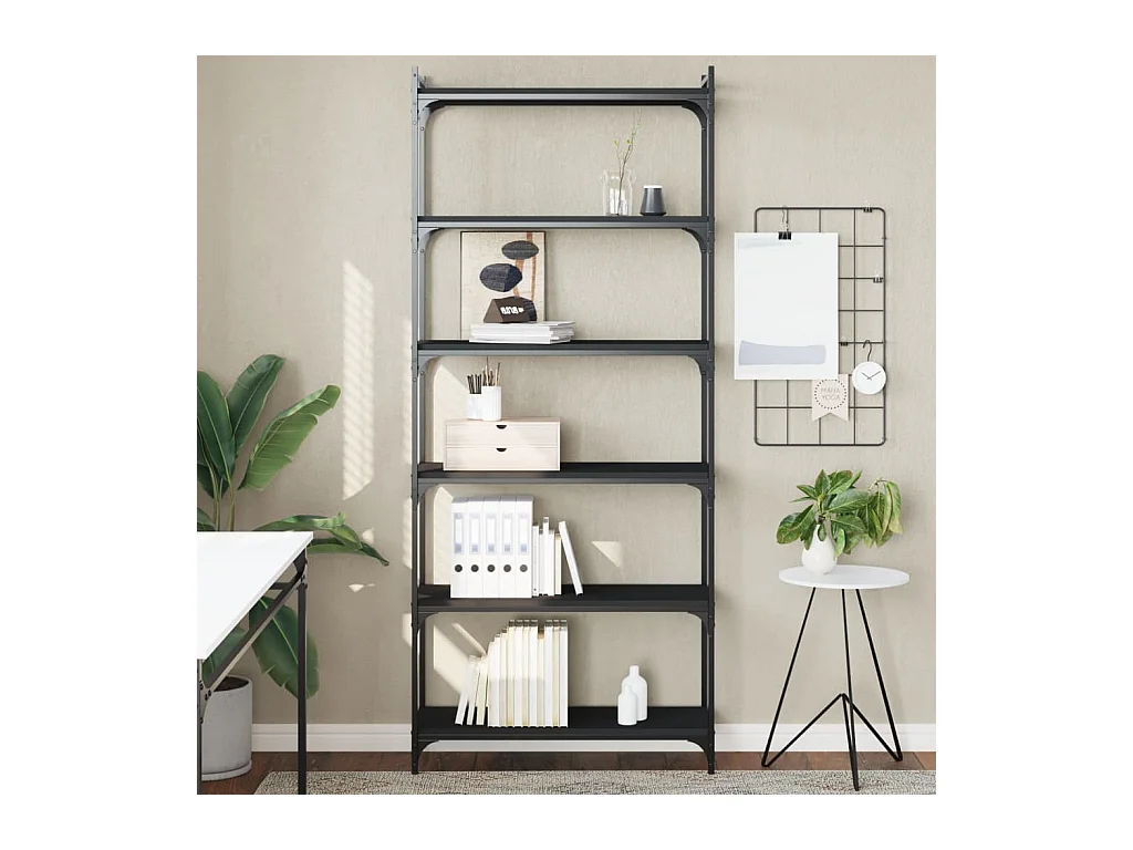 Libreria a 6 ripiani nera 80x30x188 cm in legno ingegnerizzato
