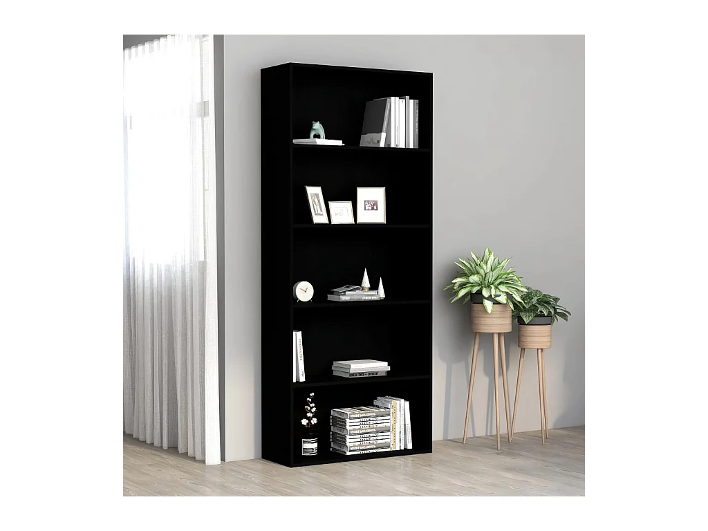 Librería de 5 niveles negra de 80 x 30 x 189 cm de madera de ingeniería