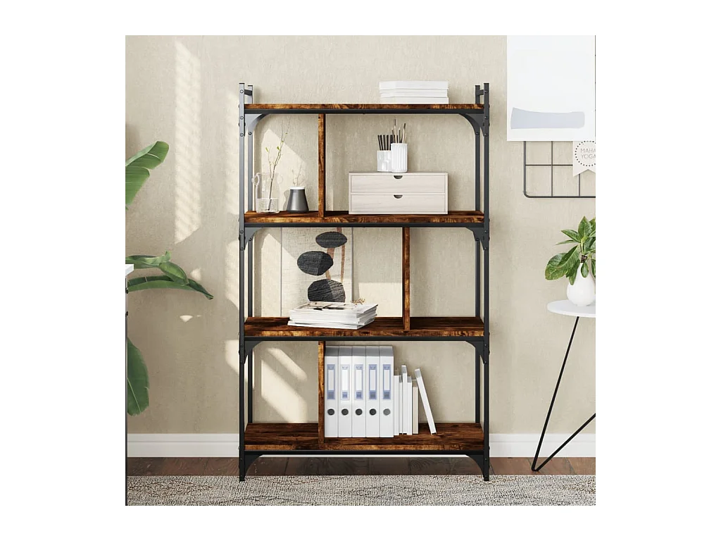 Bibliothèque 4 niveaux chêne fumé 76x32x123cm bois d'ingénierie