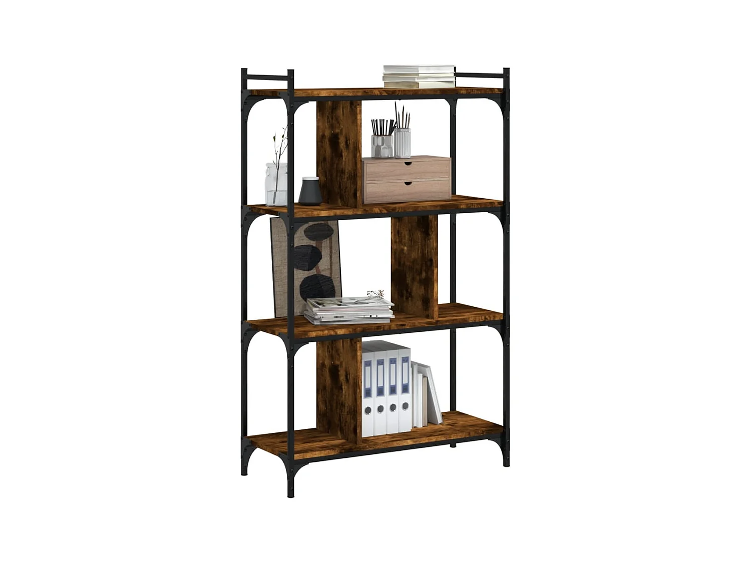 Bibliothèque 4 niveaux chêne fumé 76x32x123cm bois d'ingénierie