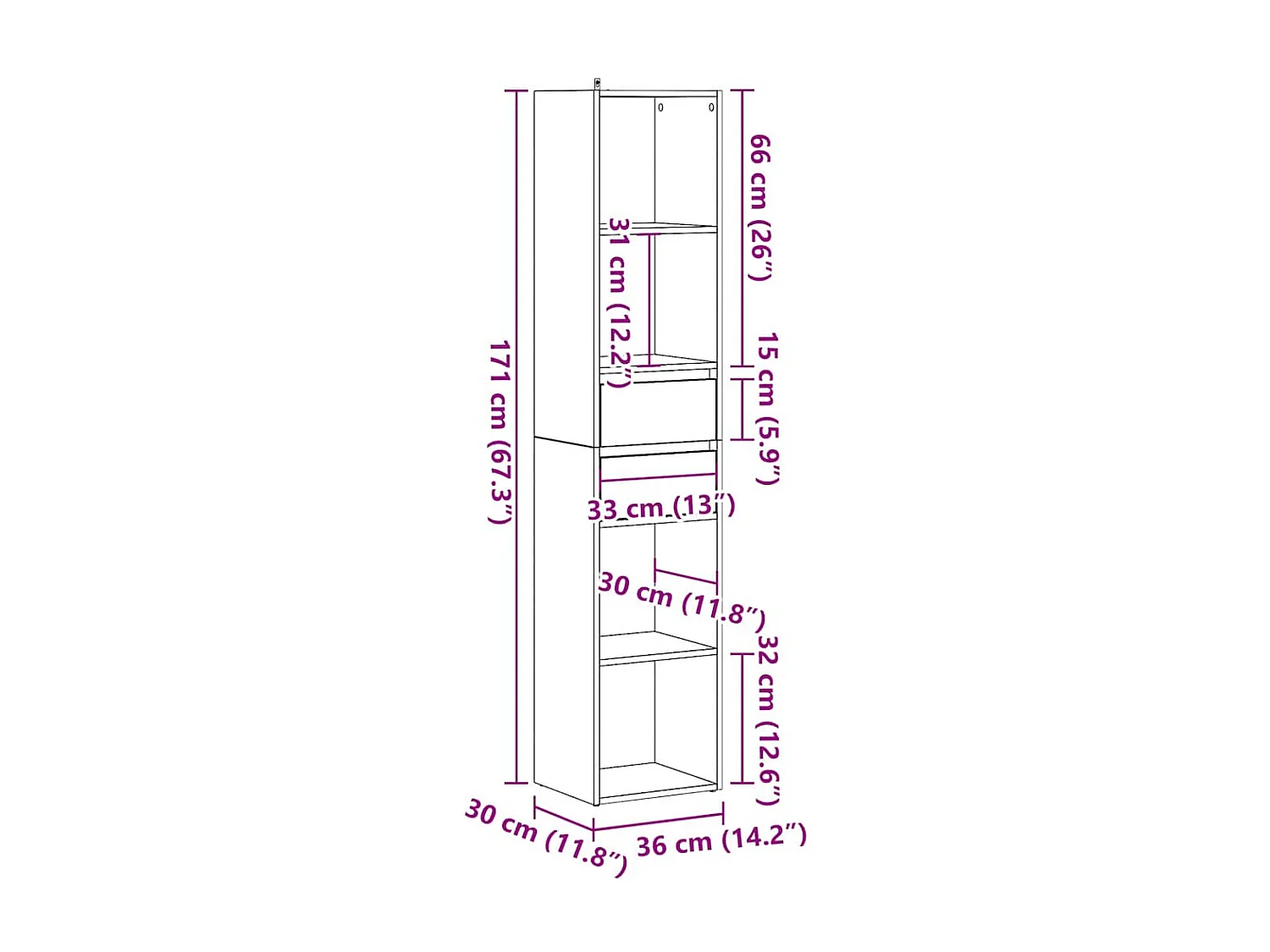 Bibliothèque vieux bois 36x30x171 cm bois d'ingénierie