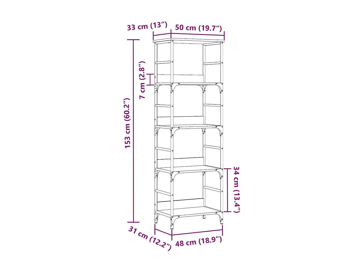 Bibliothèque chêne artisanal 50x33x153 cm bois d'ingénierie