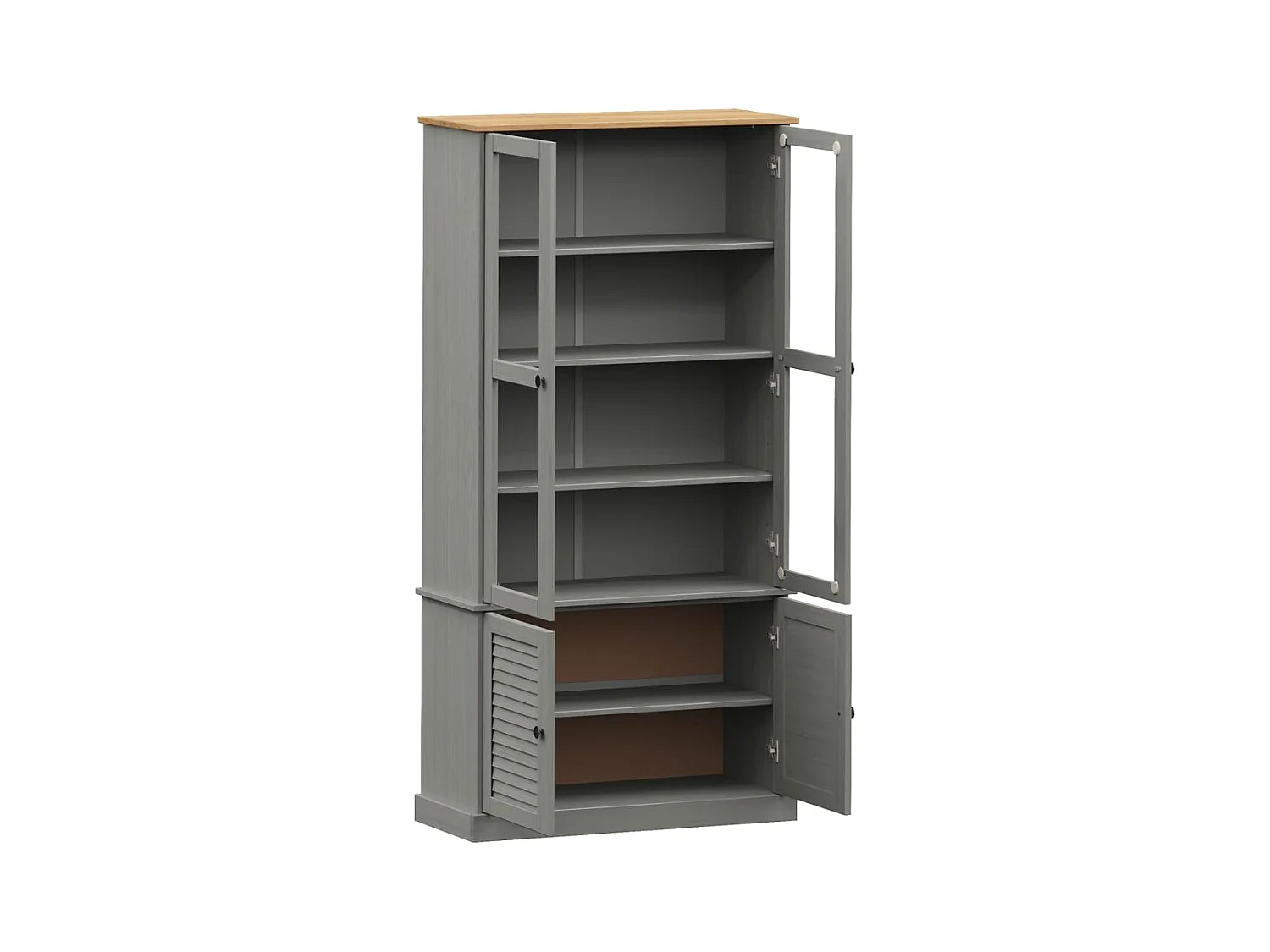 VIGO grijze glazen vitrinekast 85x35x170 cm massief grenenhout