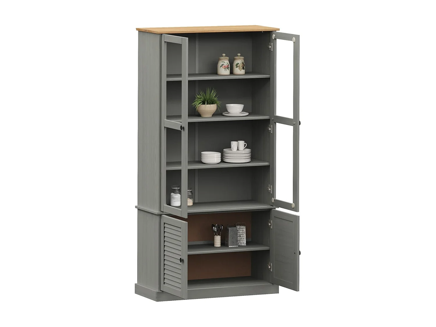 Vetrina VIGO in vetro grigio 85x35x170 cm in legno massello di pino