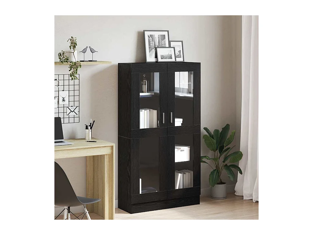 Bibliothèque en noir et chêne, 82,5x30,5x150 cm, en bois d'ingénierie