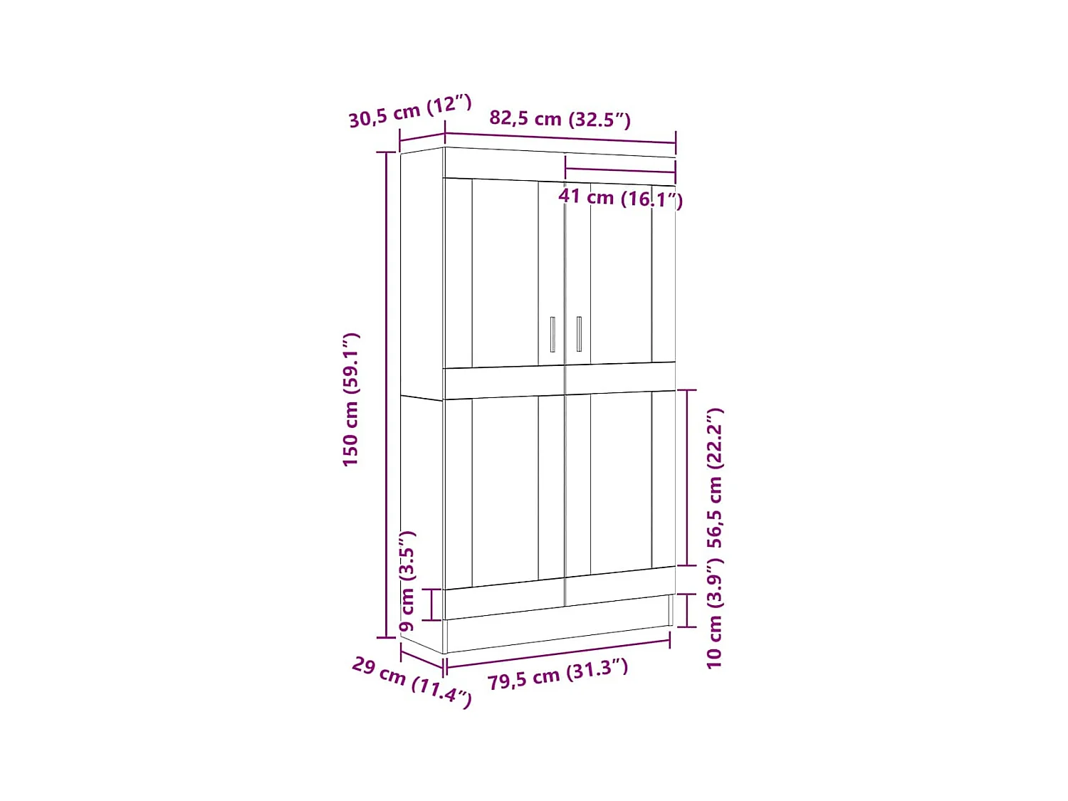 Bibliothèque en noir et chêne, 82,5x30,5x150 cm, en bois d'ingénierie