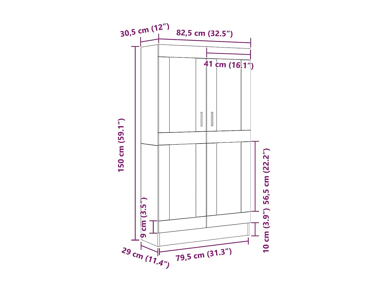 Bibliothèque en noir et chêne, 82,5x30,5x150 cm, en bois d'ingénierie